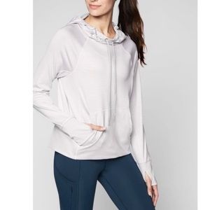 Athleta Gray & White Stripes Hooded Pullover